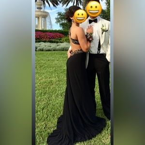 Black backless prom dress with sequence